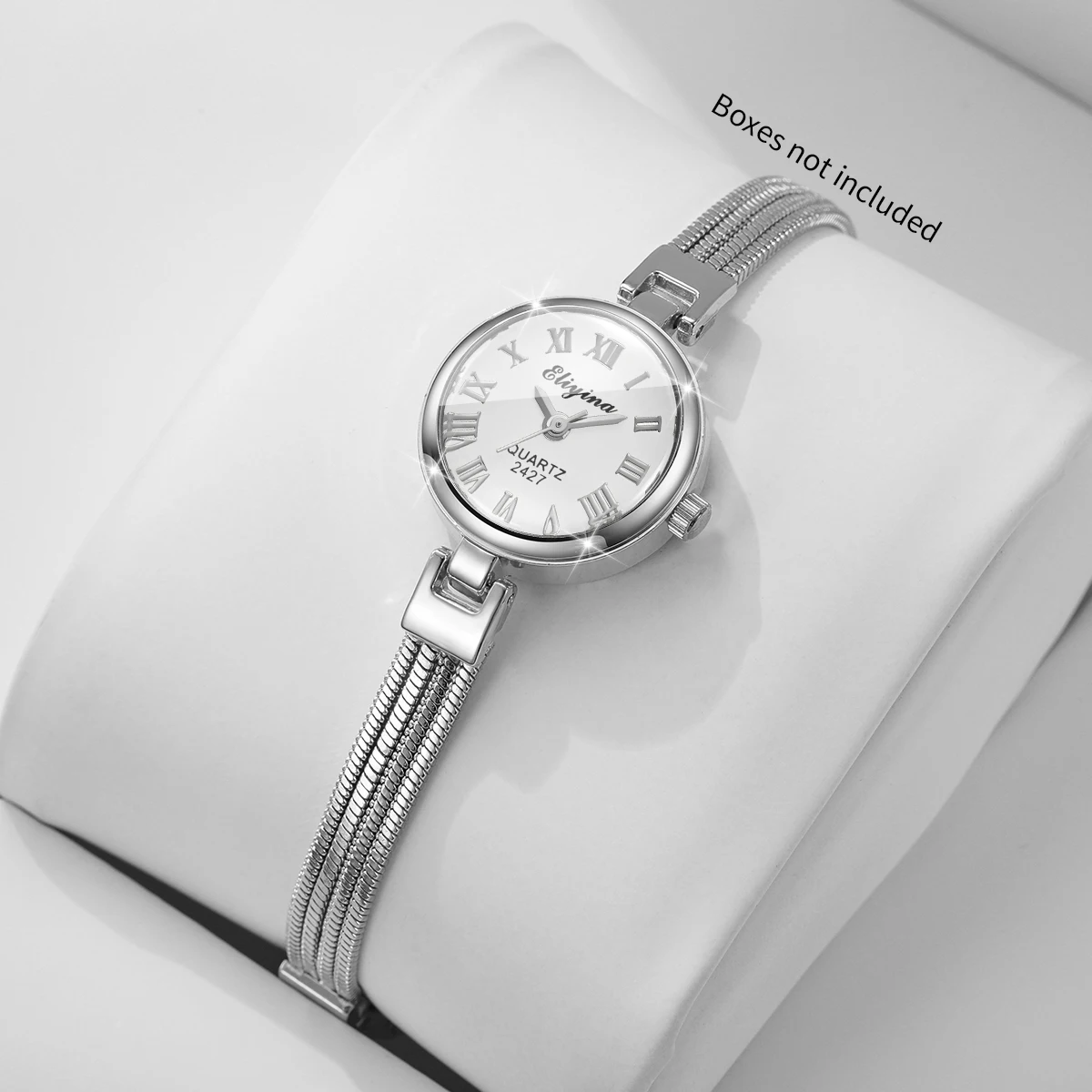 Elegant Roma Dial Women Watches Slim Silvery Bracelet Strap Ladies Dress Wristwatches Clock Gift Relogio Feminino（Without Box）