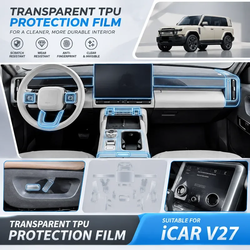 For Chery iCAR V27 Interior Gear Shift Central Control Screen Instrument Panel Transparent TPU Protective Film Modified