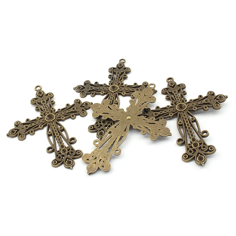 2Pcs Tibetan Bronze Hollow Filigree Cross Charms Pendant 3mm Hole For DIY Jesus Christ Necklace Jewelry Making Supplies