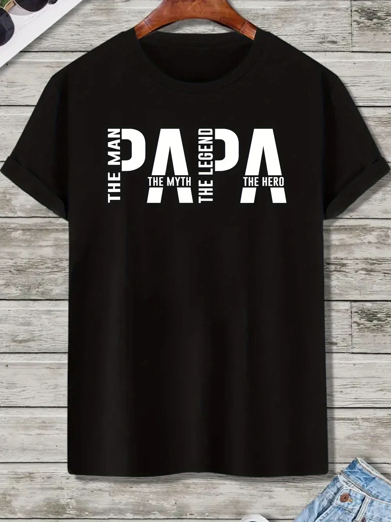 تي شيرت رجالي كاجوال عصري من القطن الخالص بنسبة 100% بنمط PAPA الأسطوري فضفاض مطبوع برقبة دائرية وأكمام قصيرة