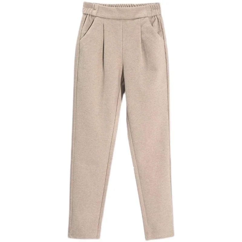 Calça de lã elástica feminina, calça lápis, cintura alta, moda coreana, terno de senhora, outono, inverno, 2024