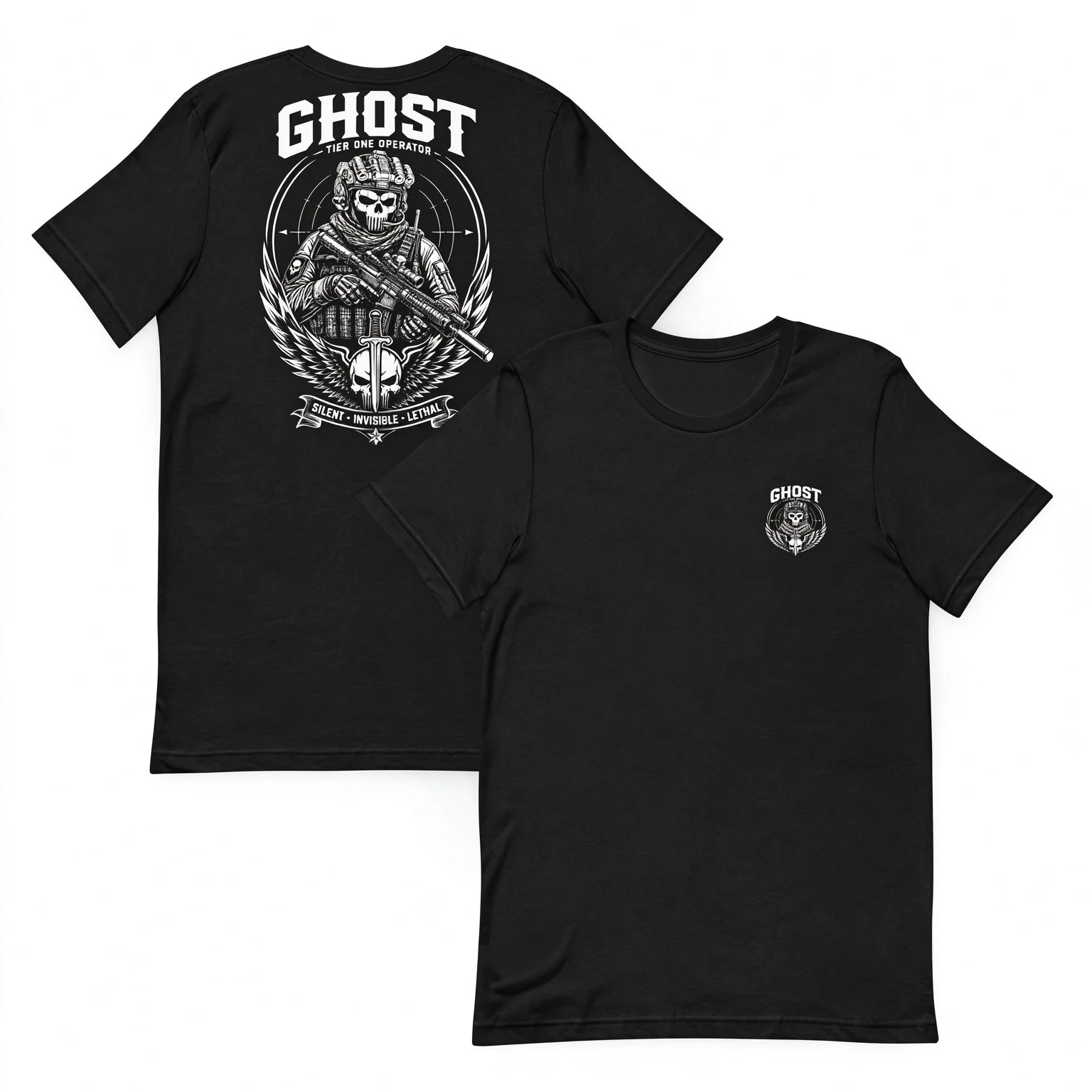 2026 New Ghost Elite Tactical Skull Emblem Oversized Unisex Streetwear TShirt Print Skull Operator Graphic Tee Short Sleeve Tops