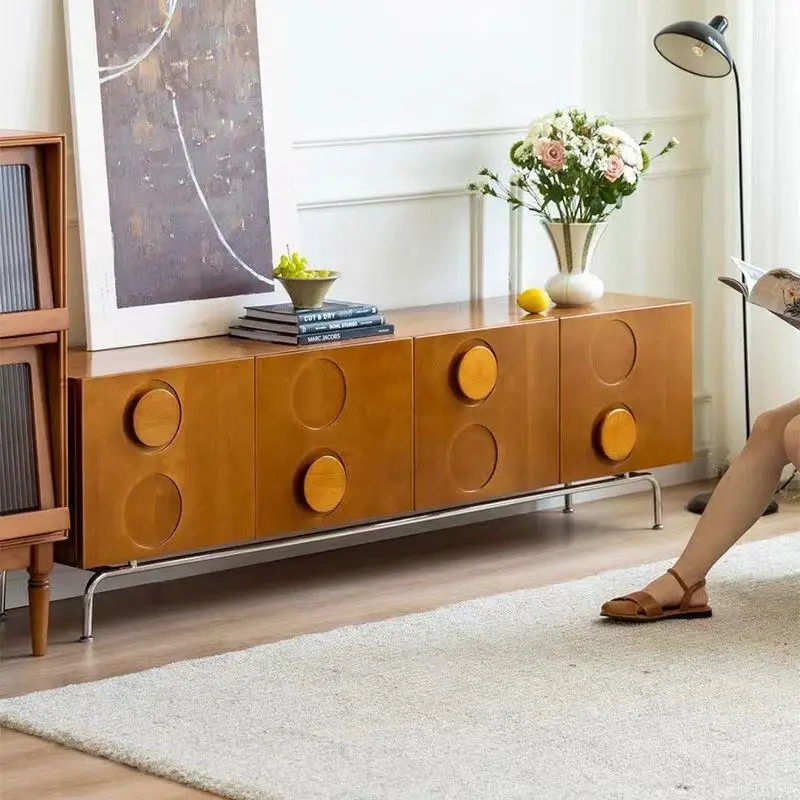 

Retro solid wood TV cabinet Modern simple small apartment living room locker