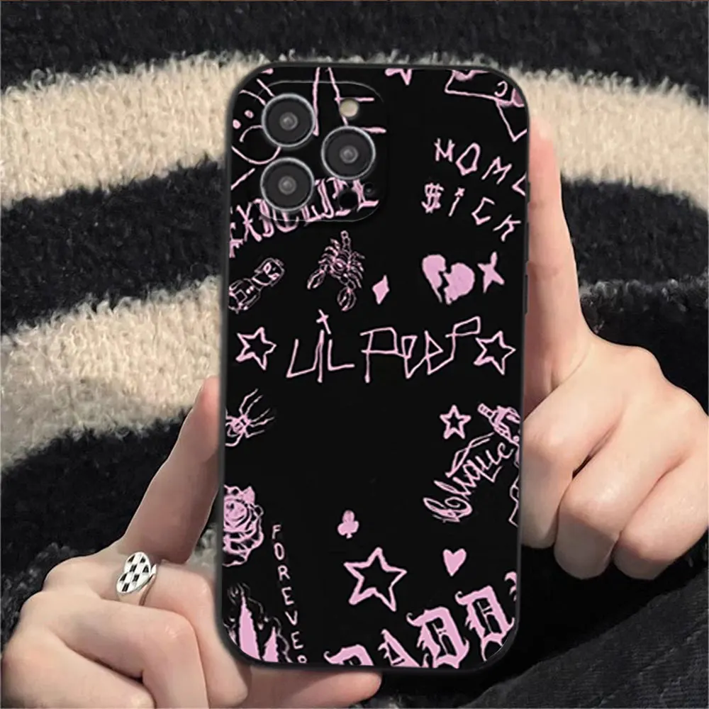 Lil P-Peep H-Hellboy Album Phone Case for iPhone 12 11 13 14 15 16 Max Pro Plus Black Soft Silicone shell