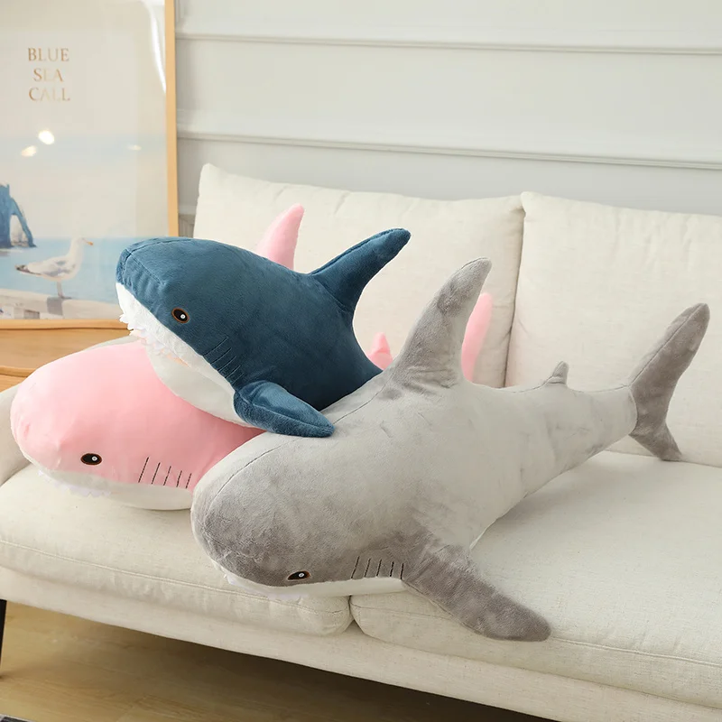 15-140cm Kawaii Giant Shark Plush Toy Large Grey Stuffed Animal Soft Doll Whale Dolphin Sleeping Pillow Birthday Gift for Friend