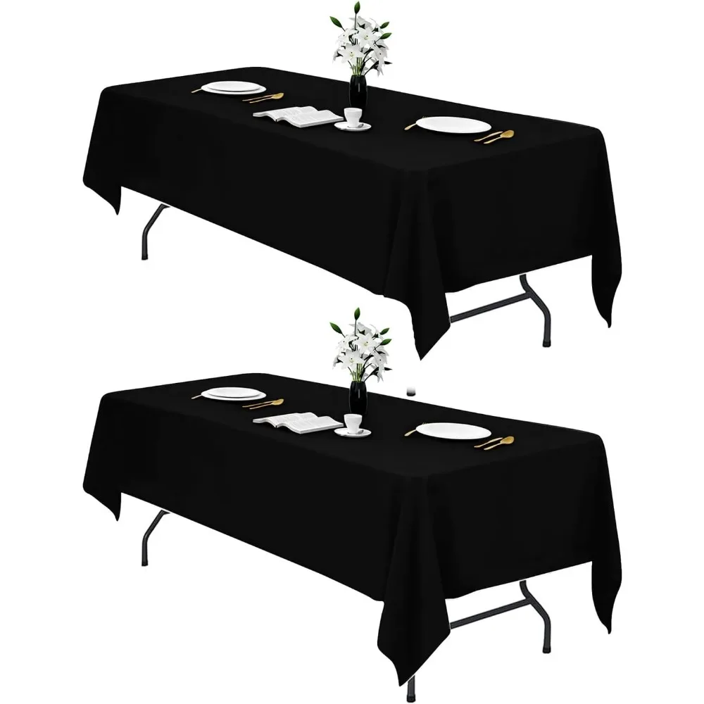 

2 Pcs Black Table Cloth for Rectangle Table - 60 x 102 Inch Tablecloths Rectangular Cloths Waterproof Washable Wrinkle