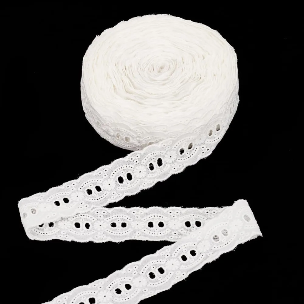 

15 Yards Cotton Embroidery Flower Lace Ribbons White 1-3/8 inch(34mm) 15.00 Yards(13.72m)/Strand