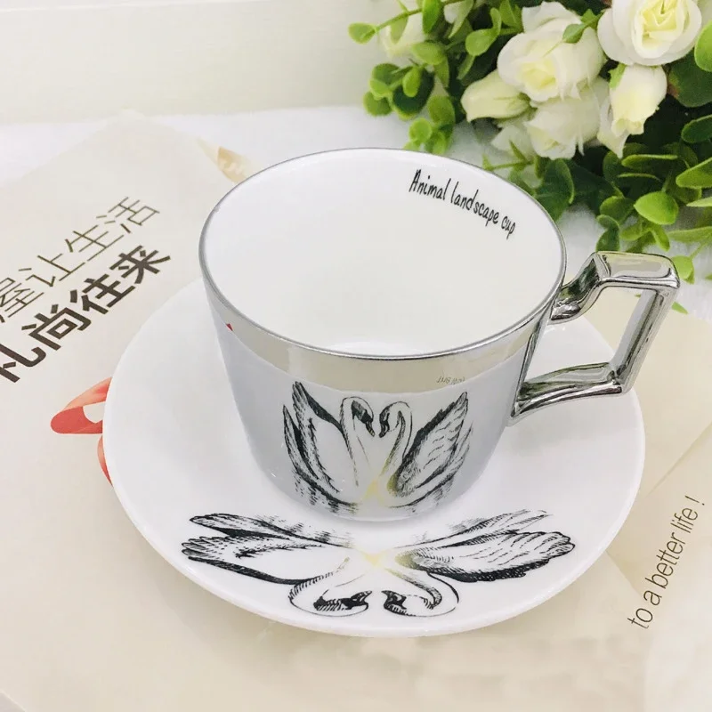 The Mirror Collection Animal Reflection cup Elephant anamorphic Swan mug Tiger Luxury Bone China Drinkware