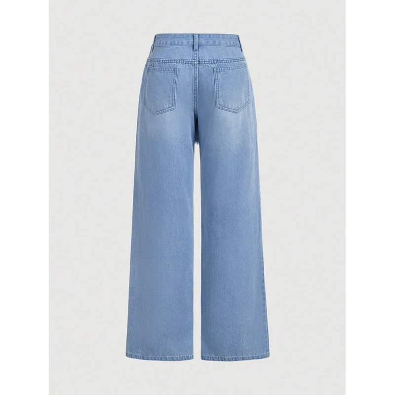 Benuynffy Streetwear 2 In 1 Raw Trim Low Waist Jeans For Women Fashion 2000s Vintage All Match Loose Straight Wide Leg Trousers