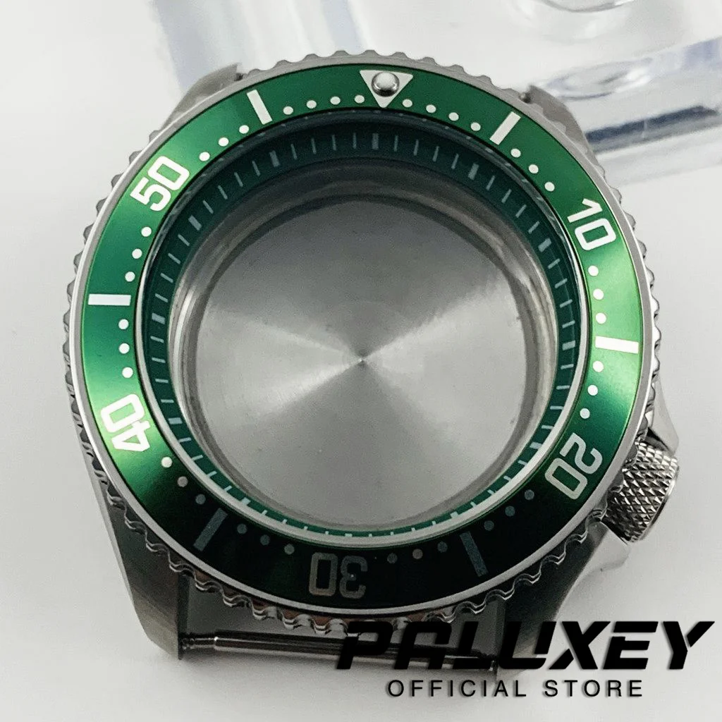 Casing jam tangan cincin hijau 42mm, casing baja tahan karat Titanium Bezel cocok dengan gerakan SKX007 SKX009 NH35 NH36