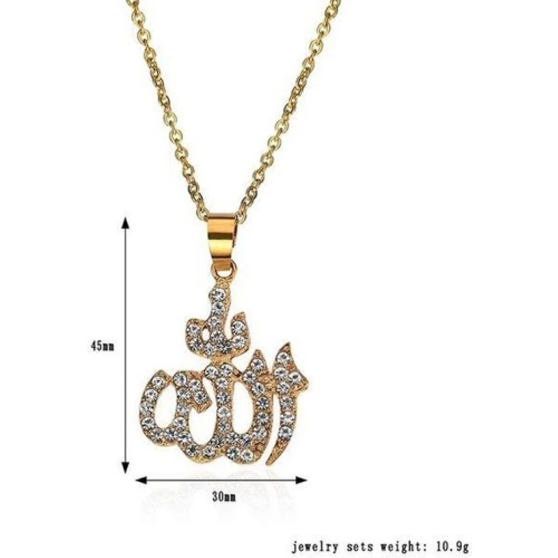 

Rhinestone Cubic Zirconia Allah Swt Lafızlı Muslim Long Chain Necklace Copper Plated Onto, Gift for Women Jewelry Fashion Trendy