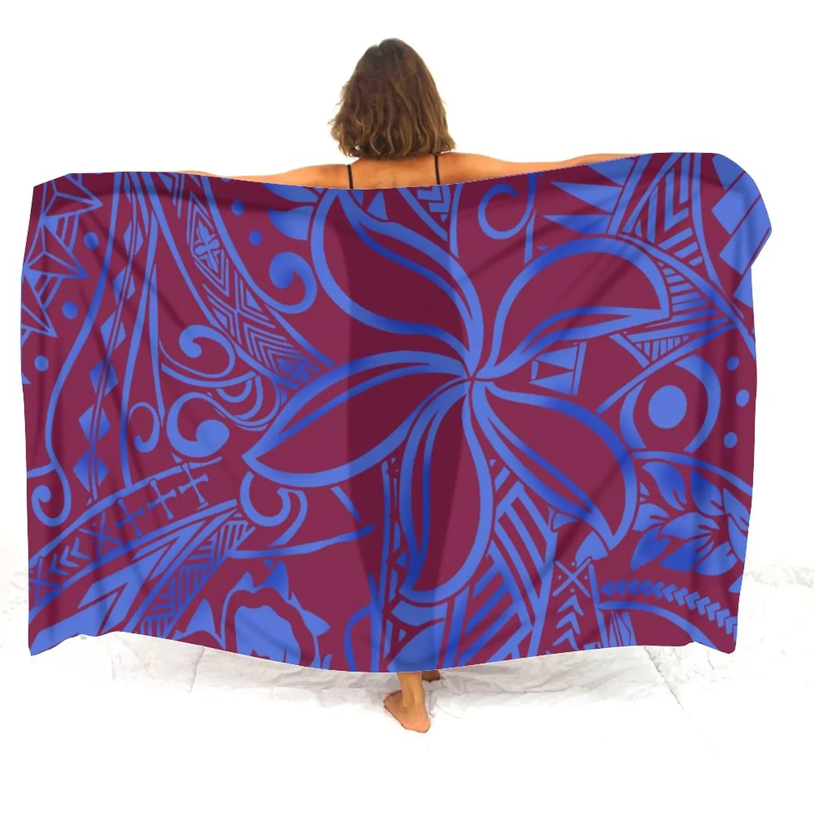 Soft Fabric Sarong Custom Polynesian Tribal Art Print Women'S Elegant Shawl Beach Beach Party Dress Windproof Sarong