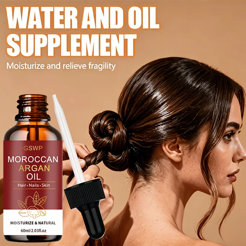GSWP Moroccan Argan Oil, Suitable for Hair, Nails, and Skin, Moisturizes Hair, Absorbs Easily Without Feeling Greasy. 60/120ml