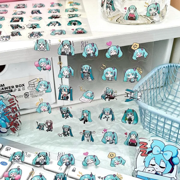 Anime Cartoon Miku Diy Nail Stickers Transparent Sticker Water Cup Handbook Decoration Accessories Nail Art Supplies Girls Gift