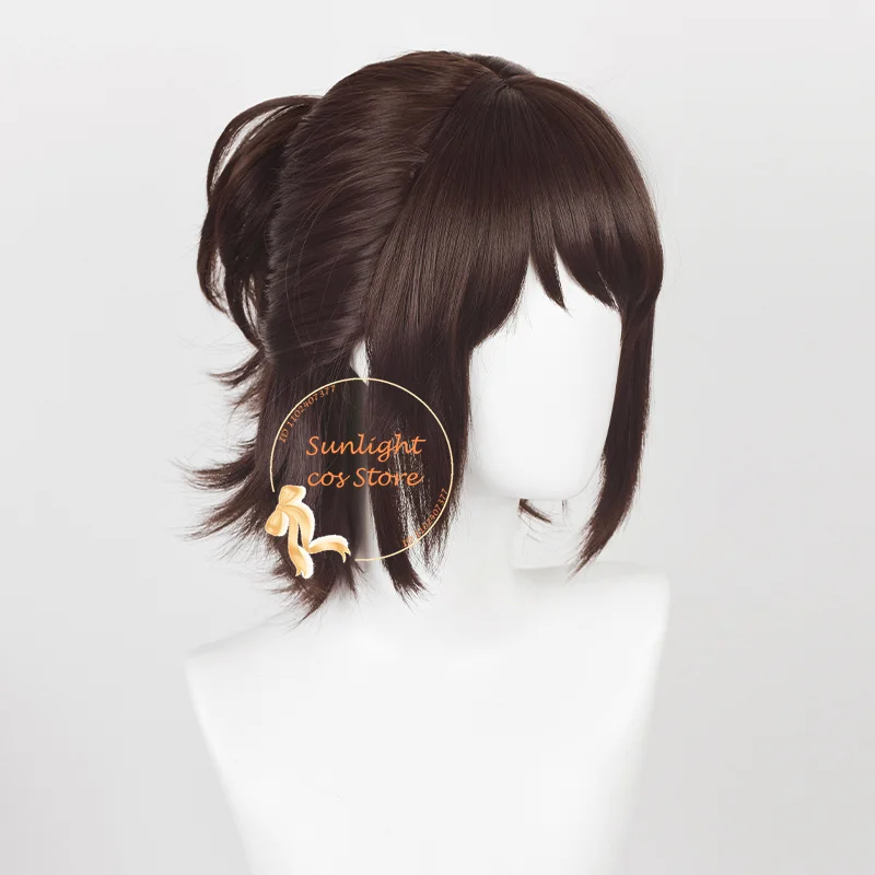 Hange Zoe Cosplay Peruca com rabo de cavalo, cabelo sintético Prop, marrom escuro, resistente ao calor, óculos anime, 35cm