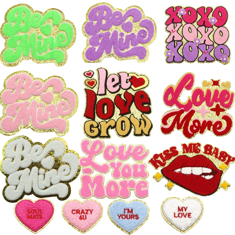 1PC Be Mine Heart Love Iron on Embroidered Patch DIY Repair Chenille Patch Valentine's Day Gifts for Couples Clothing Backpack