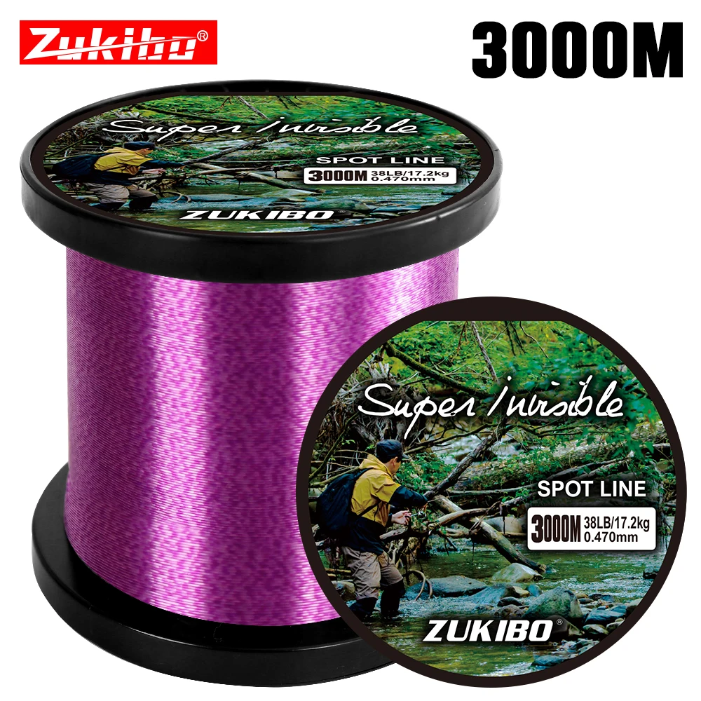 ZUKIBO 3000M Super Invisible Fishing Line Purple Speckle Fluorocarbon Coating Fishing Line 0.12-0.47mm Super Strong Spotted Line