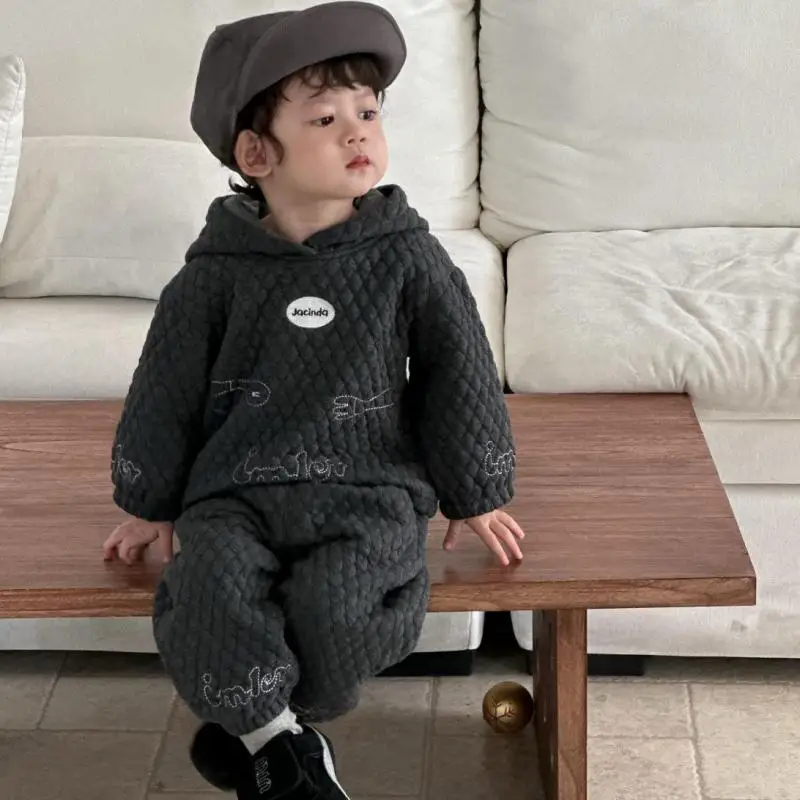 

2025 Winter New Baby Fleece Warm Clothes Set Boys Hooded Sweatshirt + Pants 2pcs Suit Infant Toddler Plus Velvet Thick Outfits