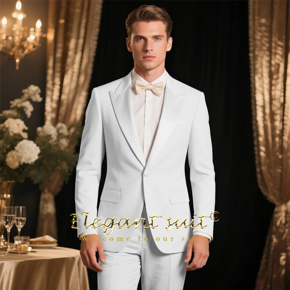 Men's 2-piece dinner suit - single-button peaked lapel jacket with suit pants, men's elegant slim-fit party formal suit