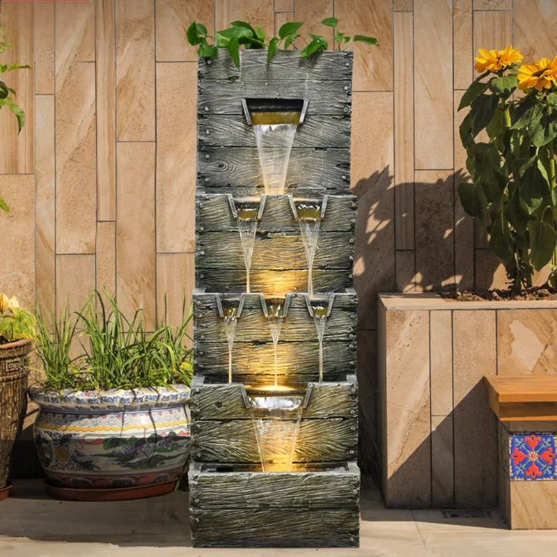 Pastoral Style Decorative Rockery Water Fountain Feng Shui Wheel Stone Grinding Fish Pond Sculpture Resin Garden Ornament