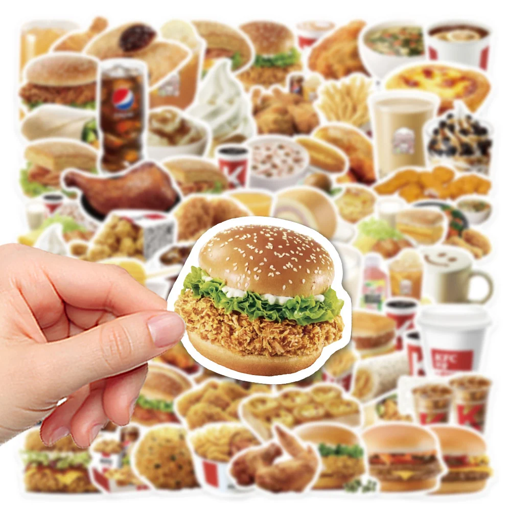 Waterproof Cartoon Sticker para Decoração, DIY Sticker, Burger, Comida, Computador, Bagagem, Mesa, Carro, Personalidade, Criativo, Atacado, Novo, 10 Pcs, 30 Pcs, 50Pcs