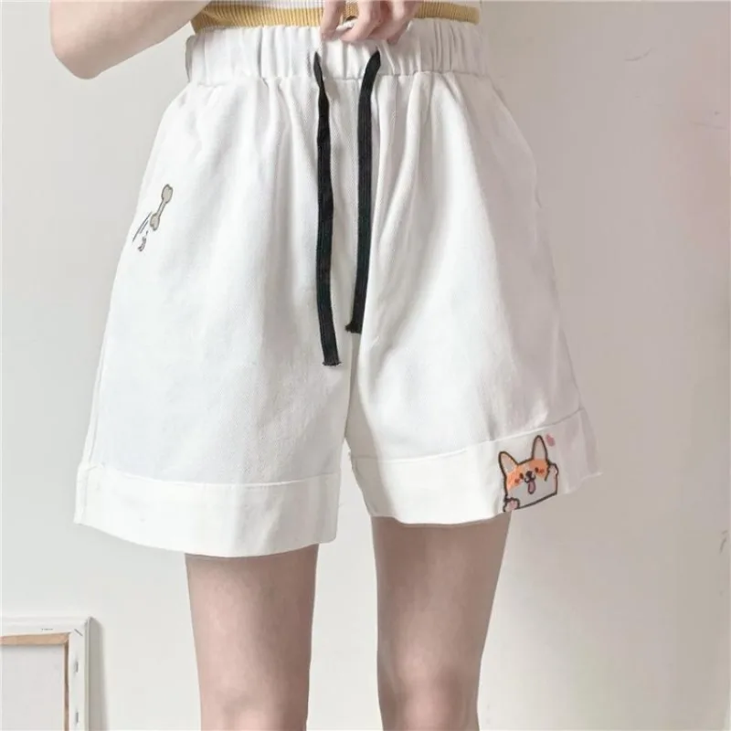 High Waisted Bottoms Summer Loose Kawaii Jeans Strawberry Embroidery Women Denim Shorts Girls 2024 Cute Casual Shorts Fashion