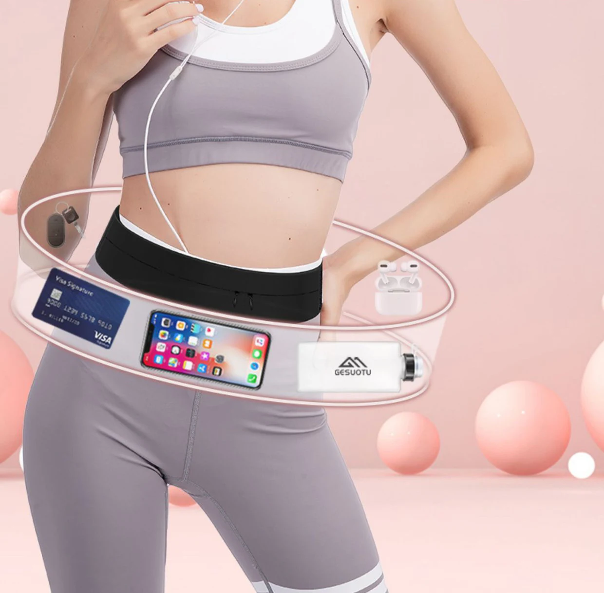 Running Belt Waist Bag with Water Bottle Women Sports Fanny Pack Men Phone Pouch Jogging Gym Bags Hydration Run Accessories