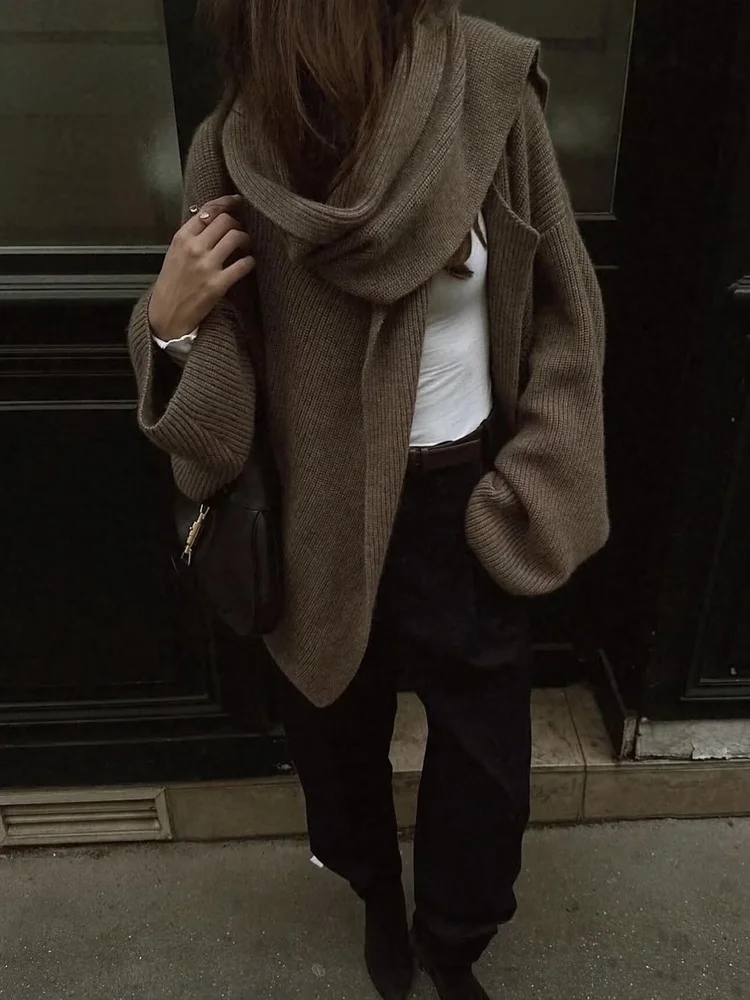 

Autumn Winter Loose Knitted Scarf Lazy Sle Sweater Coat Open Cardigan Top Relaxing Sensation mat Design Long Sve
