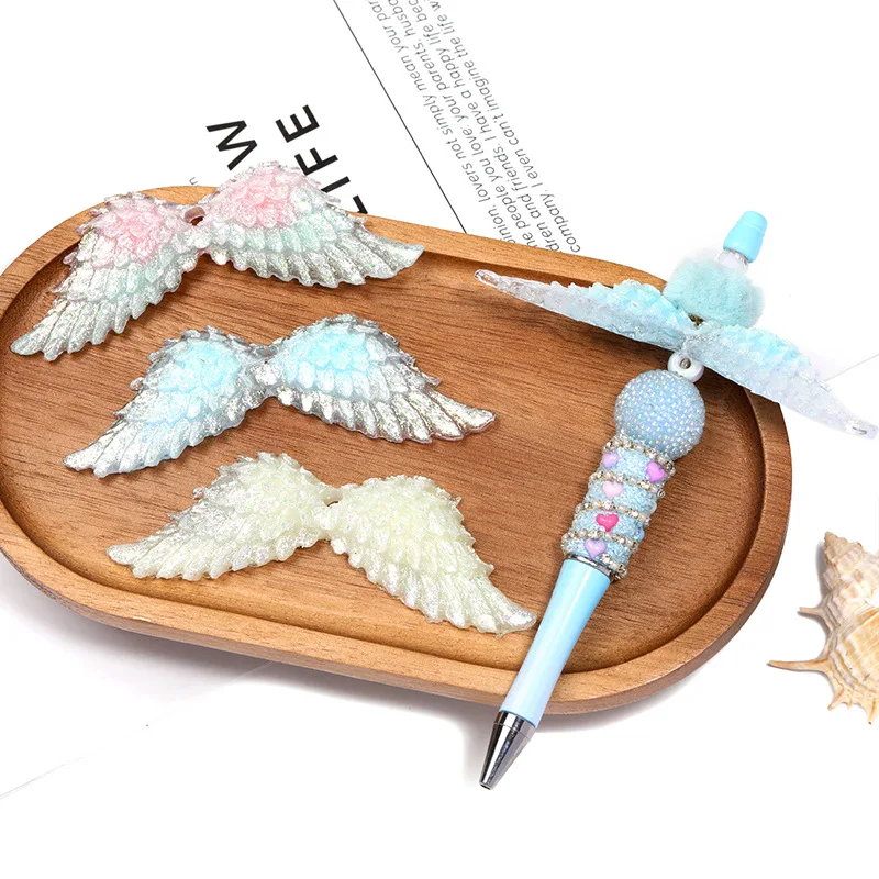 50Pcs Glow In Dark Glitter 3D Angel Wing Charms Large Wing Pendants DIY Accessories For Keychain Phone Chain Jewelry Making