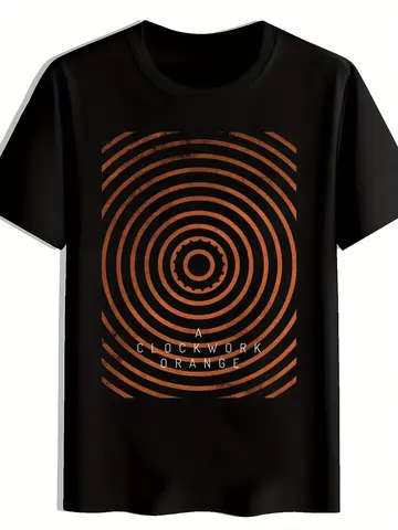 Men's Clockwork Orange Movie Graphic T-Shirt Black Orange Contrast Film Design Lightweight Short Sleeve Round Neck Tee