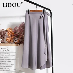 2022 Summer New Korean Solid Bandage One Piece Wrap Skirt Women High Waist Elegant Fashion Cycling Sunscreen A-line Long Skirts