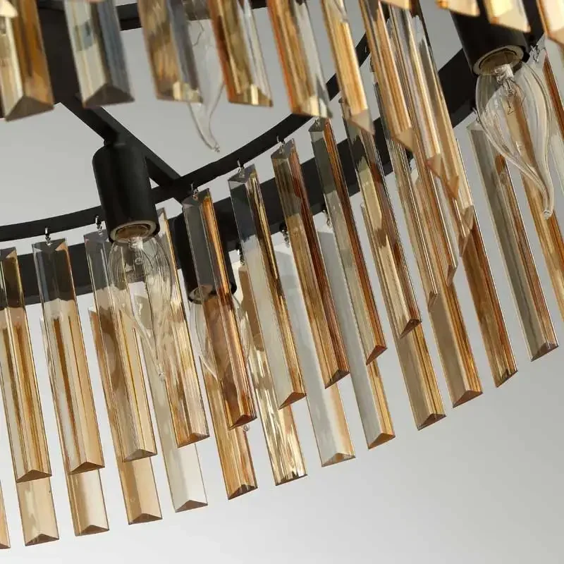 E27 American Country Retro Vintage Amber Crystal Lamp Pendant Lights Living Room Kitchen Black Iron Home Lighting 110-240V