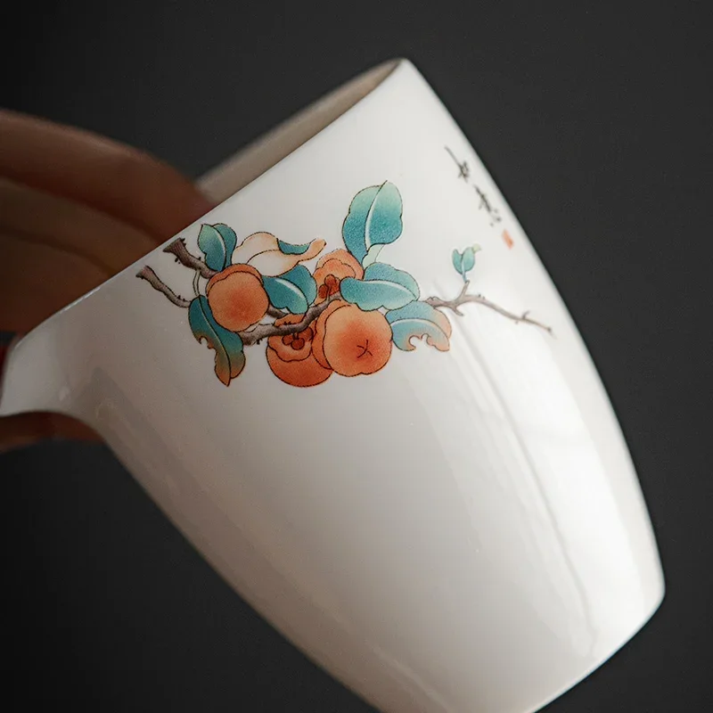 230ml Chinese Handmade Ceramic Fair Cup Cha Hai Hand Painted Peach Teacup Household White Porcelain Tea Set Accessories Teaware