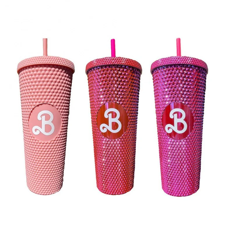 

Barbie Pink Party Diamond Miniso Cup With Bling Bow Plastic Straw Insulated Water Bottle Glitter Tumbler For Girl Birthday Gifts