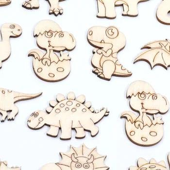 20pcs Mixed Dinosaur Cartoon Wooden Slices For Scrapbooking Embellishments DIY Crafts Supplies Wood Ornament Home Decor