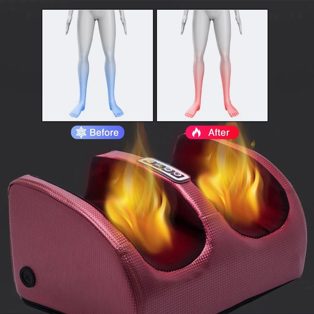 Masajeador de pies eléctrico de compresión caliente, terapia de calefacción, rodillo de amasamiento Shiatsu, relajación muscular, alivio del dolor,