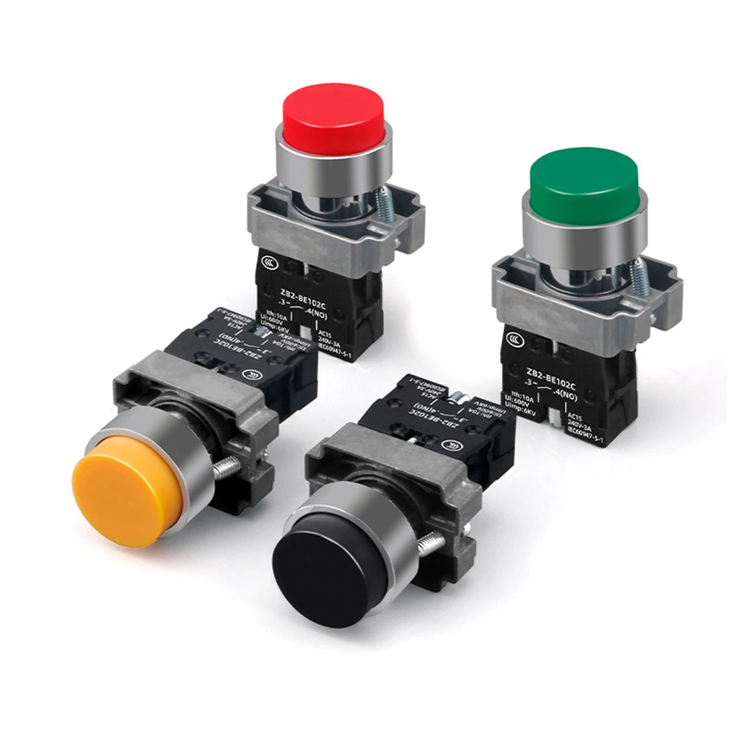 ABILKEEN XB2 Metal Push Button Switch 22MM High Head 1NO/1NC/1NO1NC Momentary Push Button Switch Power Cut-off/Start-up Switch