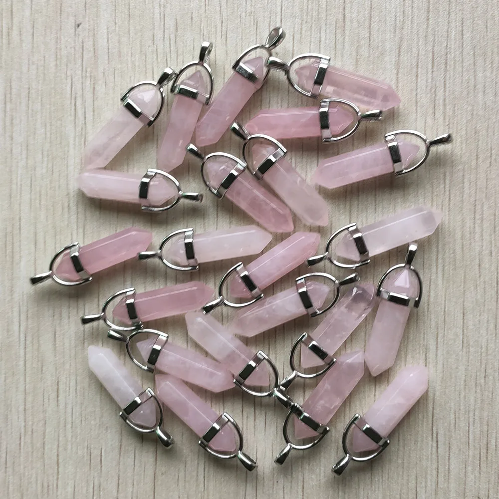 Fast shipping Natural stone quartz aventurine lapis crystal hexagonal pillar Pendants for Jewelry accessories 12pcs Wholesale