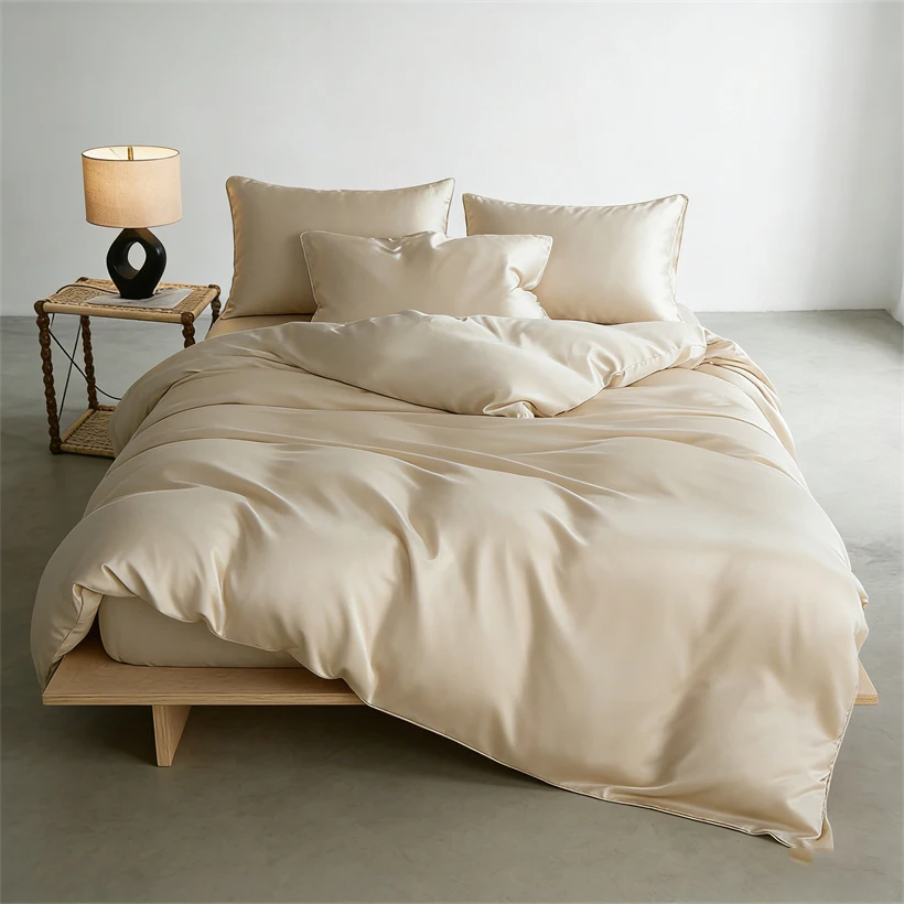 22mm Mulberry Silk Bedding Set Luxury Smooth Duvet Cover Set with Quilt Cover Bed Sheet Pillowcase for Twin Full King Queen Bed