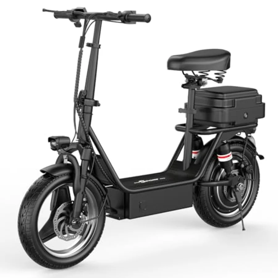 

Electric Scooter for Adults, 14 E Scooter with Seat, Aluminum Alloy Frame, Black, Multiple Suspension Bright Lights for Safe Co