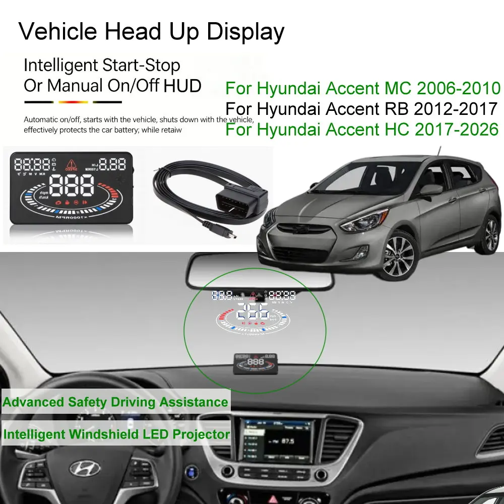 Car HUD Head Up Display For Hyundai Accent MC 2006-2010 RB 2012-2017 HC 2018-2026 Auto Electronics Accessories
