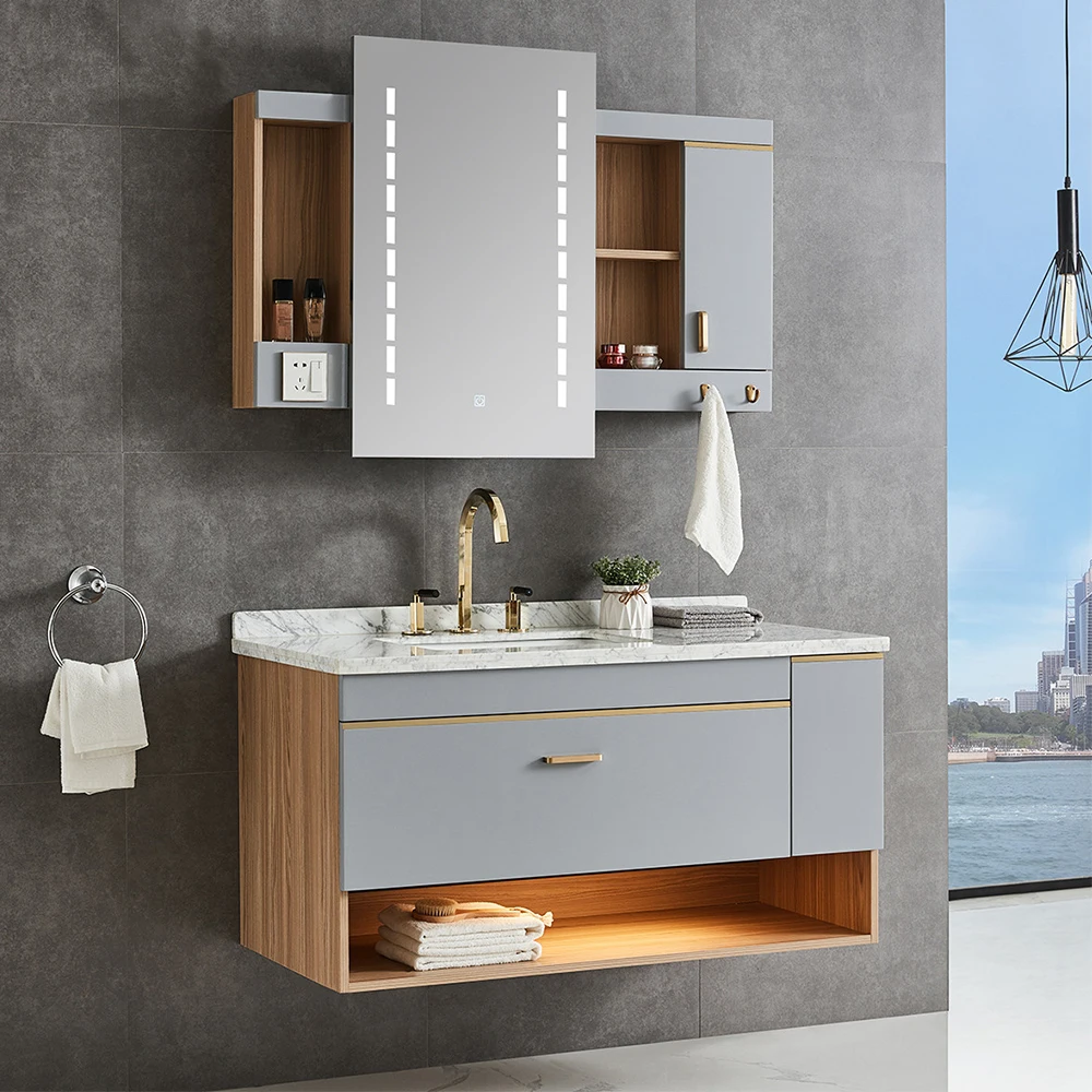 Commercial Floating Vanity Bathroom Vanity Cabinet Unit With Marble Tops