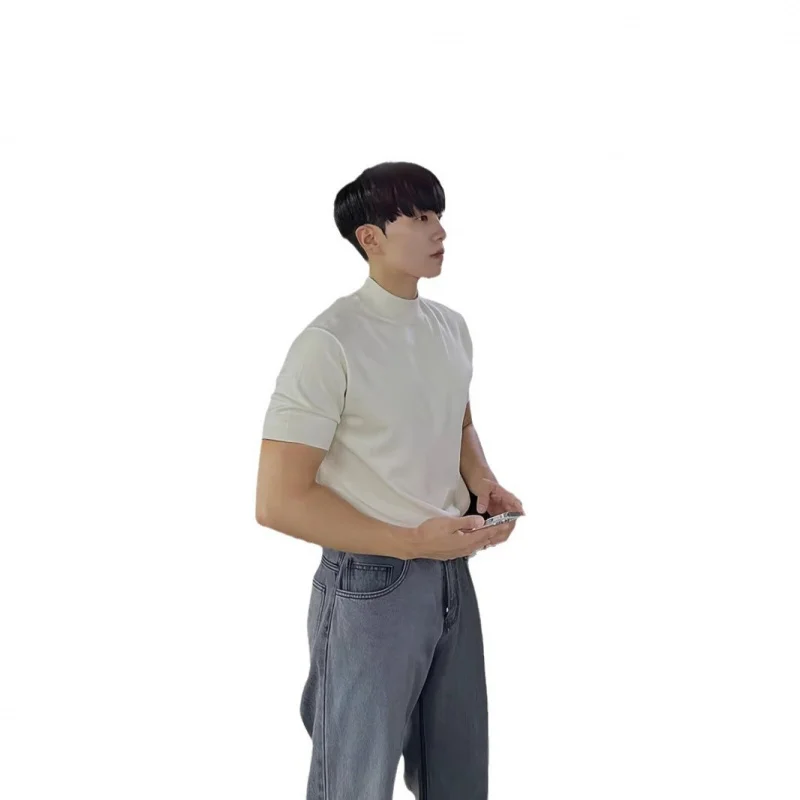 Half Turtleneck Short Sleeve Sweater Men, Autumn And Winter New Style, High-End Feel, Inner Layer, Mid-Neck Knitted Base Shi