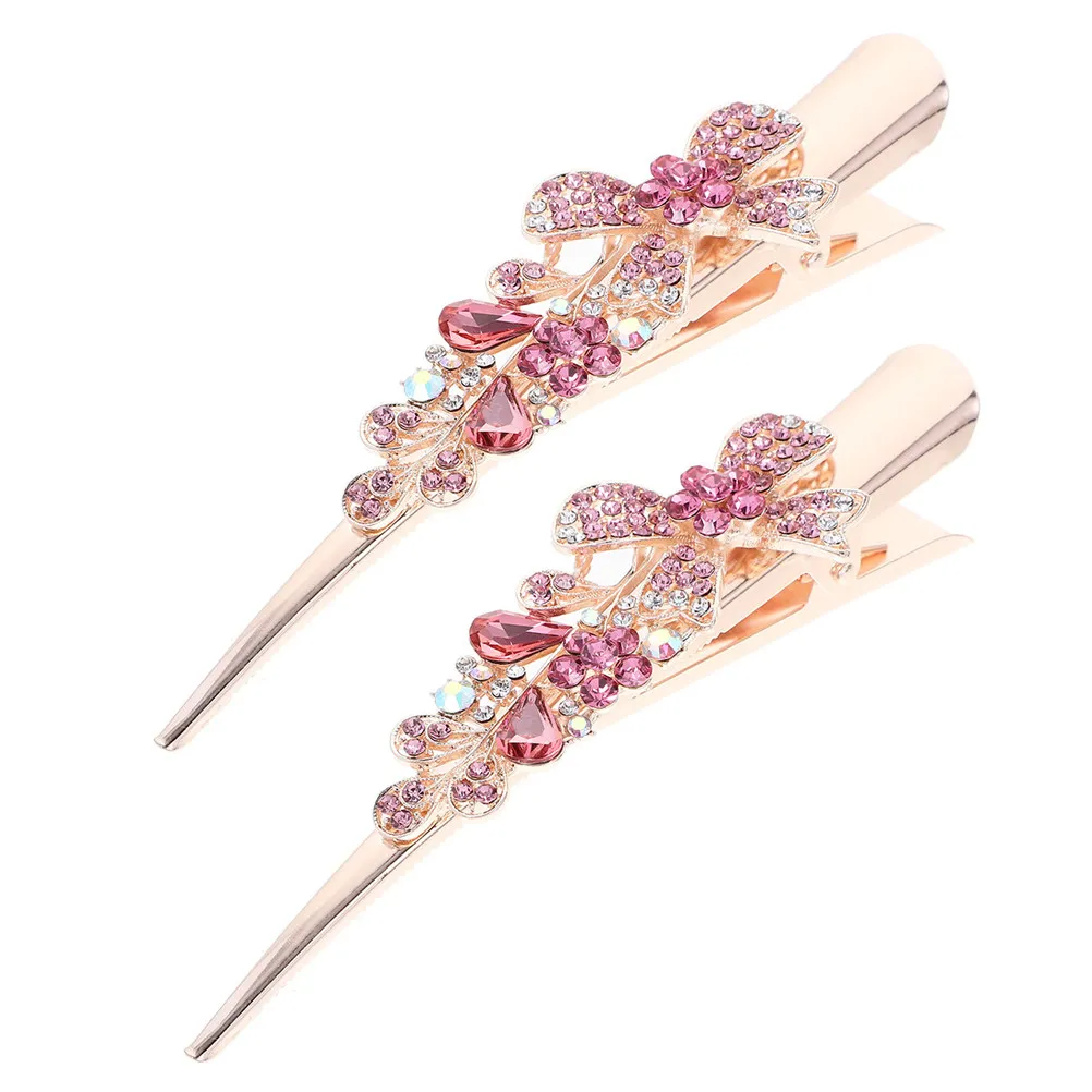 2Pcs Large Rhinestone Bow Hair Clips Decorative Metal Alligator Barrettes Non Slip Hairpins for Women Styling Sparkle