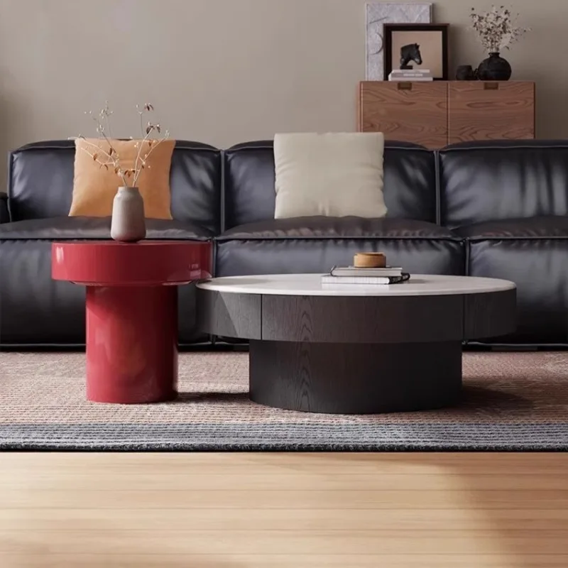 

Italian minimalist slate round coffee table living room home simple small apartment designer tea table lacquered