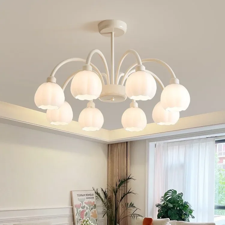 Cream wind pumpkin living room chandelier modern simple full spectrum eye protection dining room bedroom study flower lamp