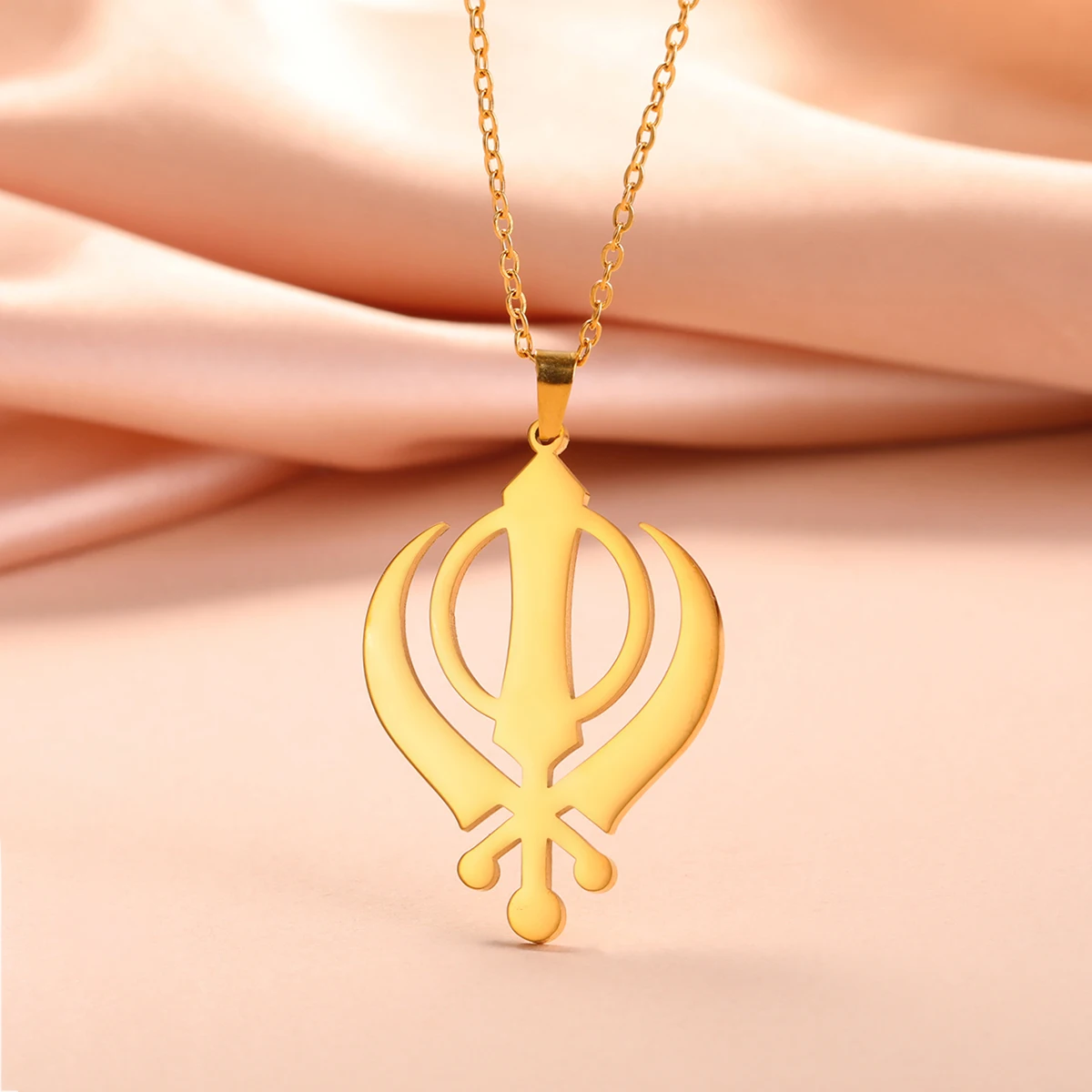 Lemegeton Sikhism Khanda Symbol Pendant Amulet Necklace for Women Religious Chain Stainless Steel Necklace Couple Jewelry Gift