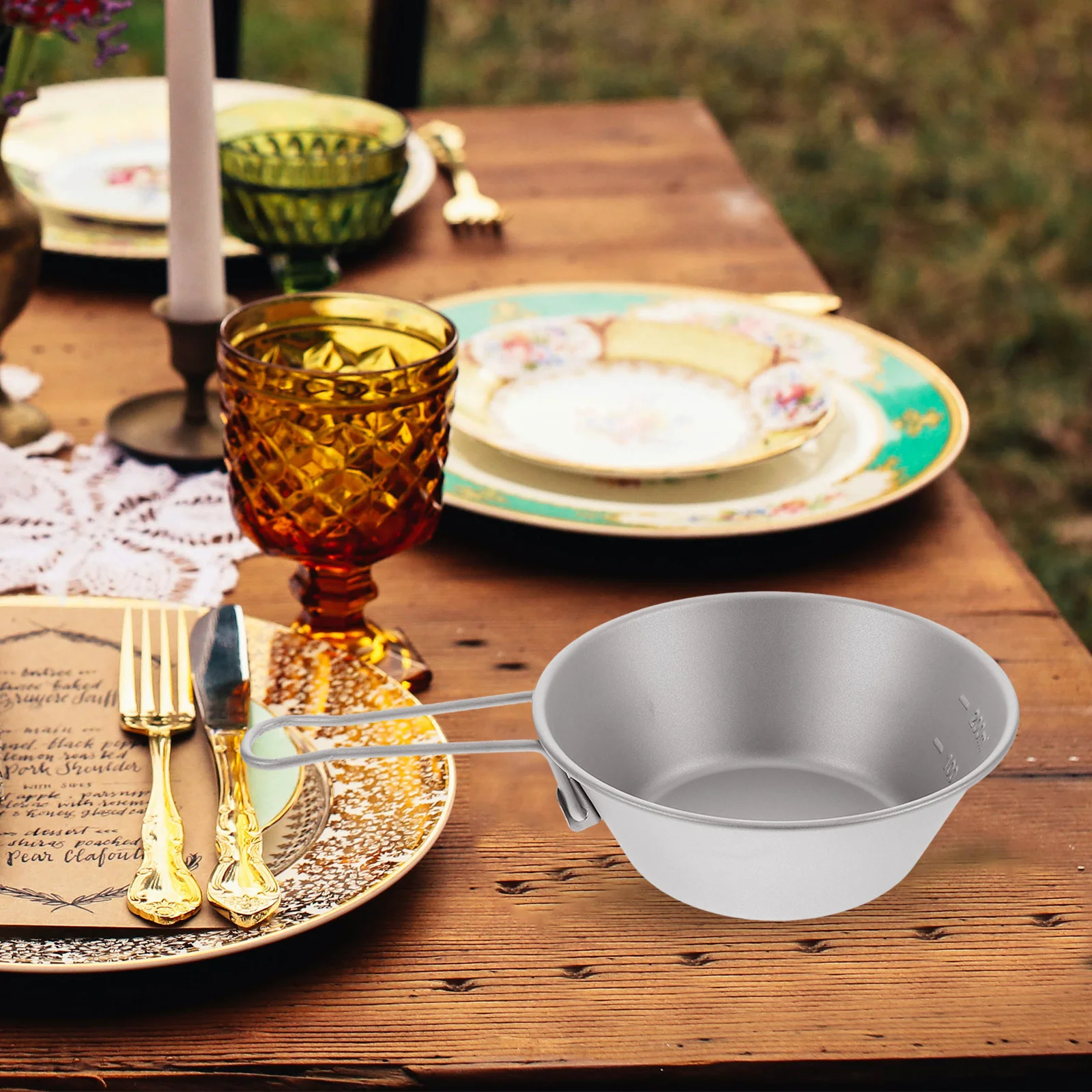 

Stainless Steel Makgeolli Bowl Foldable Handle Outdoor Camping Picnic Mixing Salad Dinner Bowl Stainless Steel Makgeolli Bowls