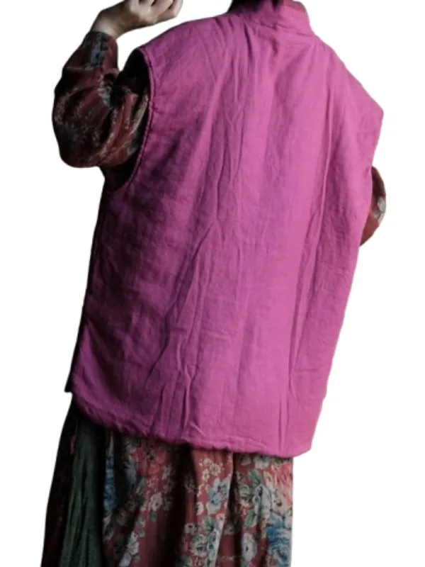 Retro Baumwolle Leinen Farbe V-ne Geknöpft ort Weste Große Größe frauen Kleidung Traditionelle Chinesische Stickerei Herbst W...