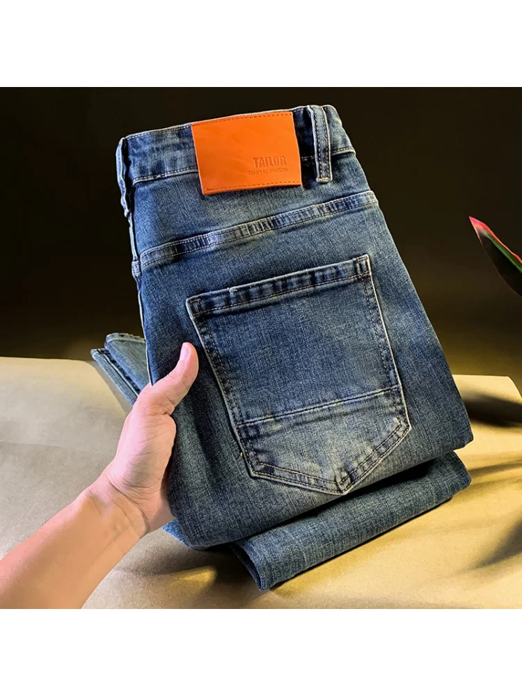 جينز ريترو مغسول للرجال لخريف 2025 اتجاه جديد بقصة ضيقة صغيرة مستقيمة القدم غير رسمية متعددة الاستخدامات سراويل رجالية راقية #6